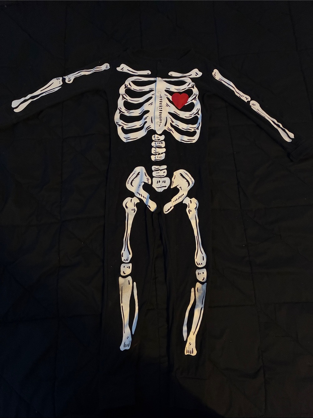 Old Navy Kids Black Skeleton Jumpsuit Costume with Red Heart
